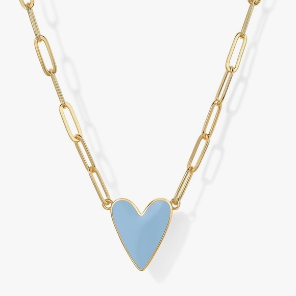 NEW 14k yellow gold plated Gold Chain Necklace with Blue Heart Pendant